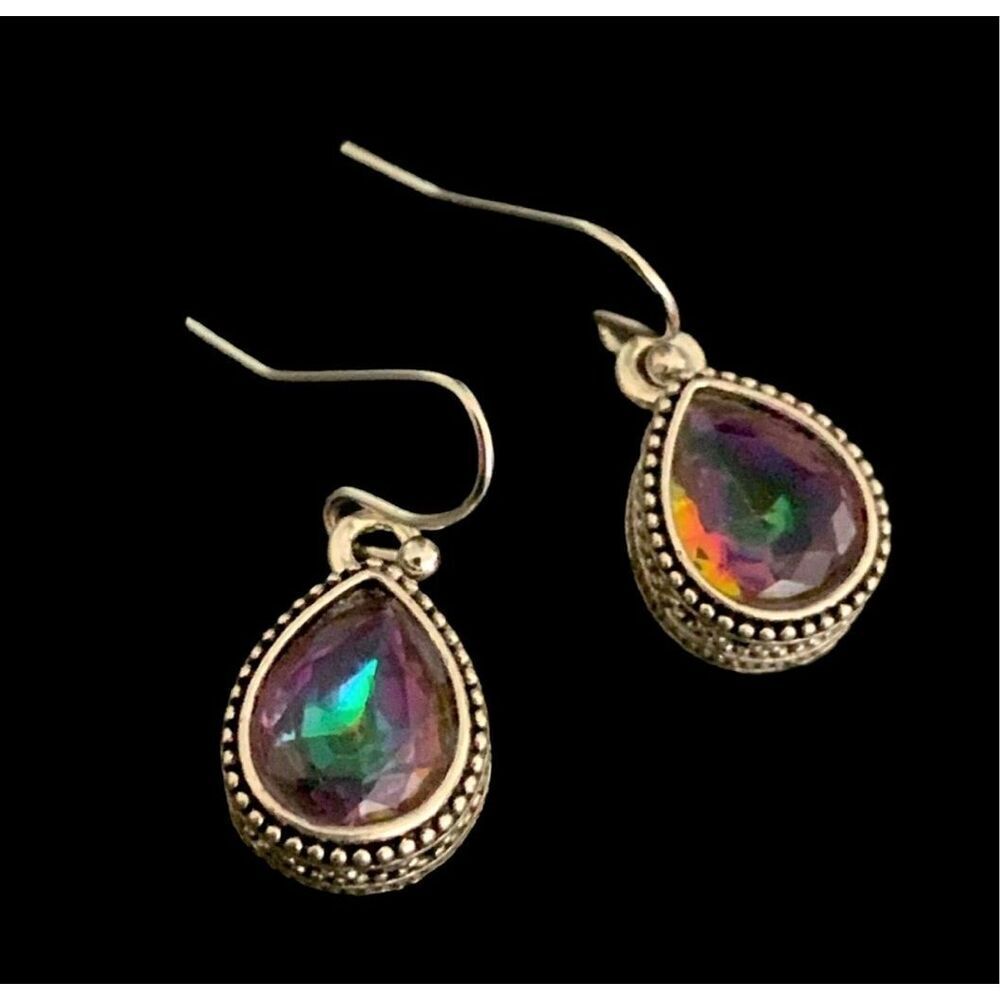 Iridescent Glass Prism Teardrop Earrings, Balinese Style
